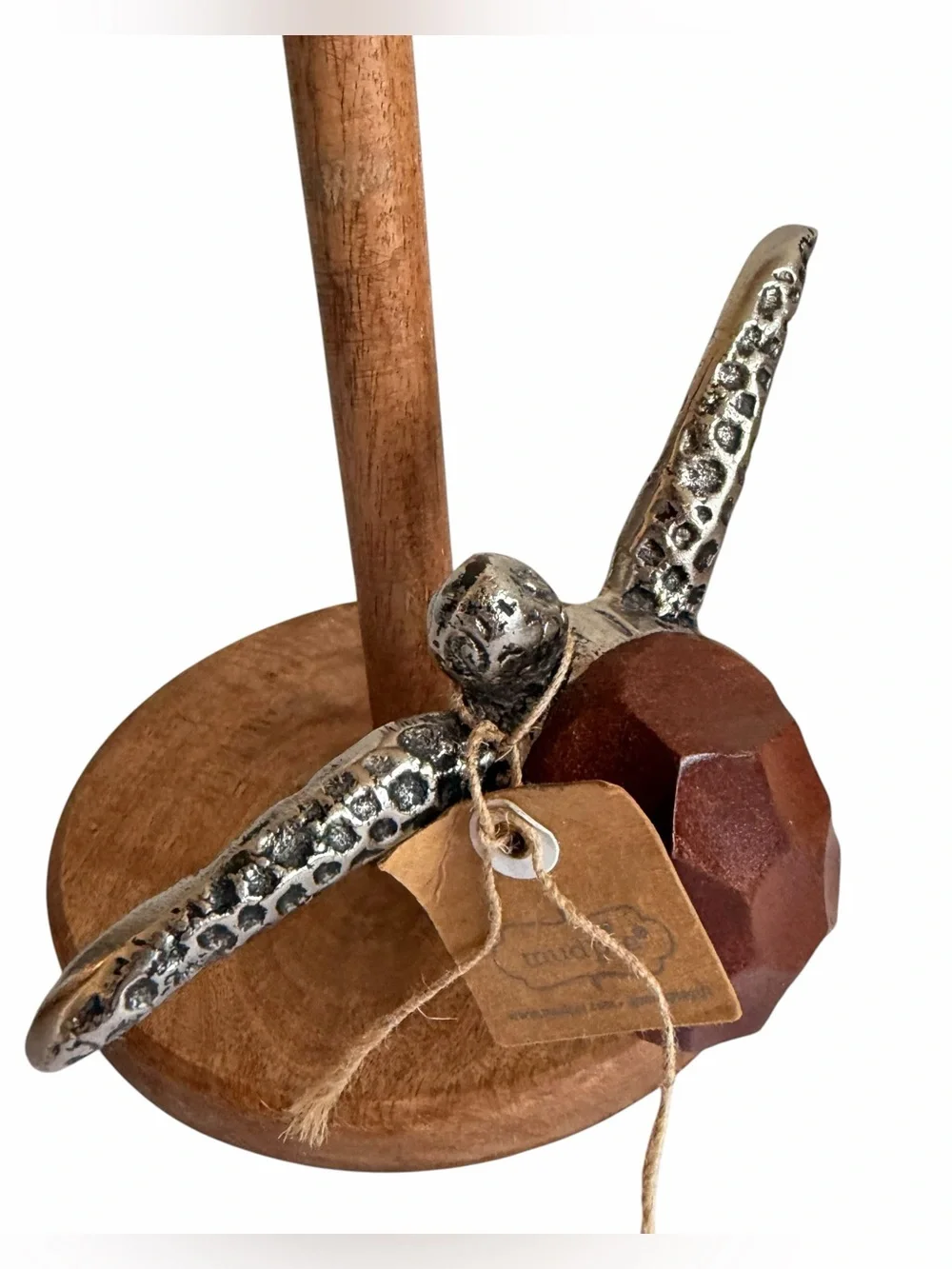 Mud Pie Sea Turtle Wood & Silver Tone Metal Paper Nautical Wooden Towel Holder